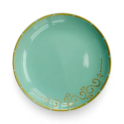 Casa Duniya Hand-painted Green And Gold Samira Dessert Plates - Set Of Six