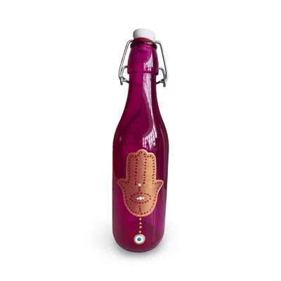 Casa Duniya Hand-painted Hamsa Artisan Swing-top Water Bottle – Hot Pink In Red