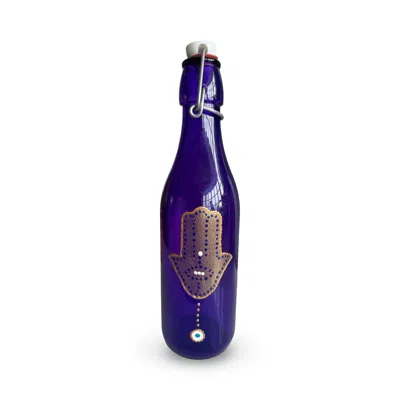 Casa Duniya Hand-painted Hamsa Swing-top Water Bottle - Royal Purple
