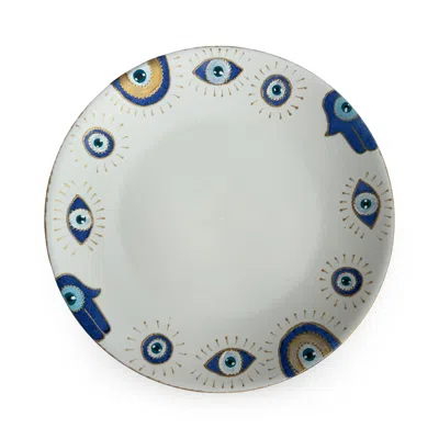Casa Duniya White Hand-painted Evil Eye Round Karima Serving Platter