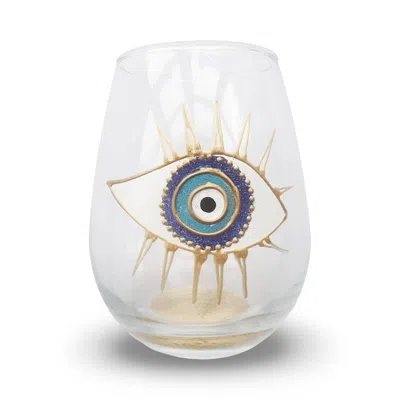 Casa Duniya White Nora Hand-painted Evil Eye Water Glasses – Set Of Six