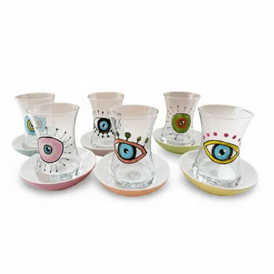 Casa Duniya White Rafi Teacups In Multi