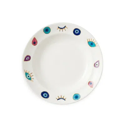 Casa Duniya White Rangeela Round Serving Platter, Hand-painted Evil Eye Porcelain In Multi