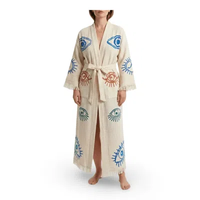 Casa Duniya Women's Off-white Awali Kimono - Mosaic Evil Eye In Neutral