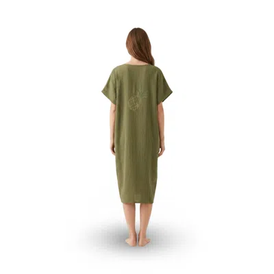 Casa Duniya Women's Ollive Green Cotton Pineapple Embroidery Soleil Swimsuit Cover-up