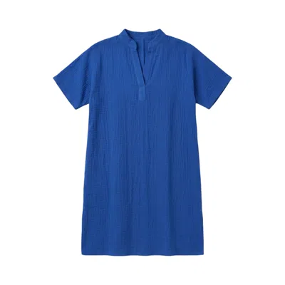 Casa Duniya Women's Royal Blue Cotton Sun Embroidery Soleil Swimsuit Cover-up
