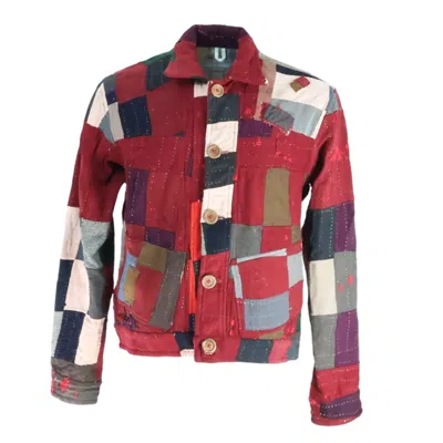 Casa Grace Men's Brown / Red Red Wool Patchwork Quilt Jacket In Multi