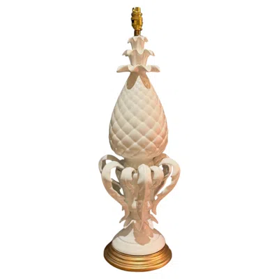 Pre-owned Casa Pupo Large Spanish Glazed Ceramic Pineapple Lamp With Gilt Wood Base, 1960s In Brown