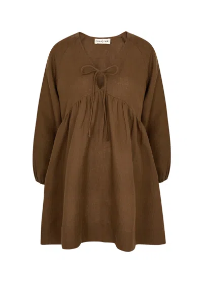 Casa Raki Barbi Linen Mini Dress In Brown