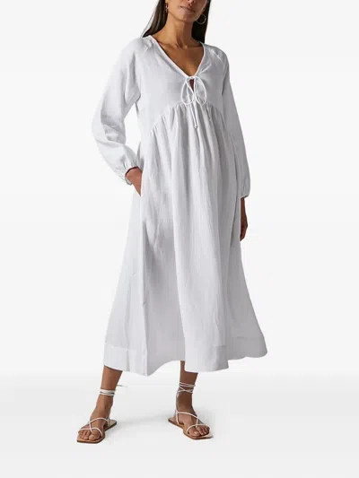 Casa Raki Bow-neck Cotton Midi Dress In White
