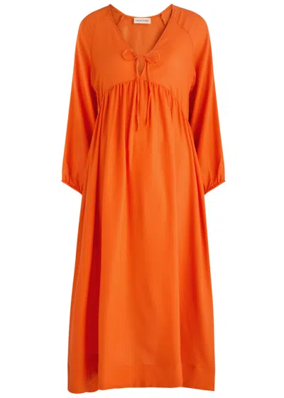 Casa Raki Elda Piqué Cotton Midi Dress In Orange