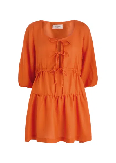 Casa Raki Lili Tiered Cotton Mini Dress In Orange
