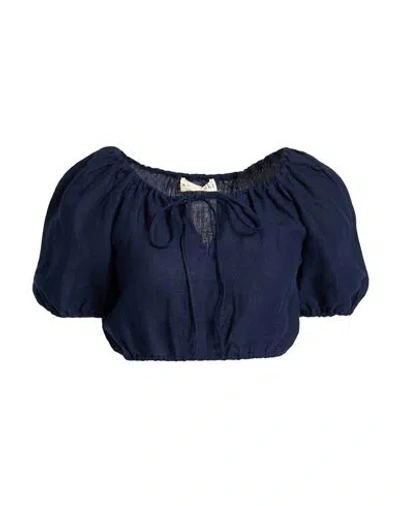 Casa Raki Woman Top Navy Size L Organic Linen In Blue