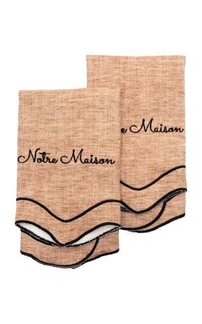 Casa Salmaa "notre Maison" Hand Towels In Warm Taupe. Set Of 2. In Brown