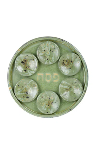 Casa Salmaa The Passover Platter In Speckled Olive In Green