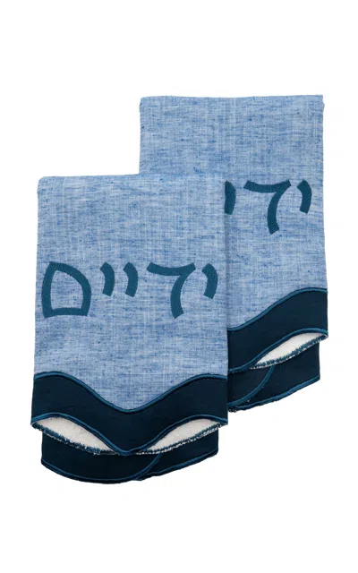 Casa Salmaa "yadayim" Hand Towels In Aegean Blue. Set Of 2.