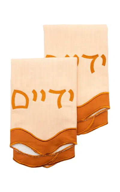 Casa Salmaa "yadayim" Hand Towels In Soft Terracotta. Set Of 2. In Orange