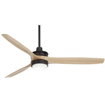 Casa Vieja 52" Windspun Matte Black And Natural Wood Led Ceiling Fan With Remote