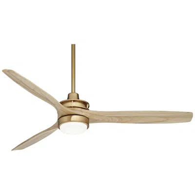 Casa Vieja 52" Windspun Soft Brass And Natural Wood Led Ceiling Fan With Remote