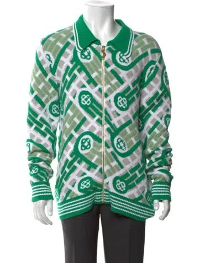 Pre-owned Casablanca 2022 Patterned Cardigan In Green/grey