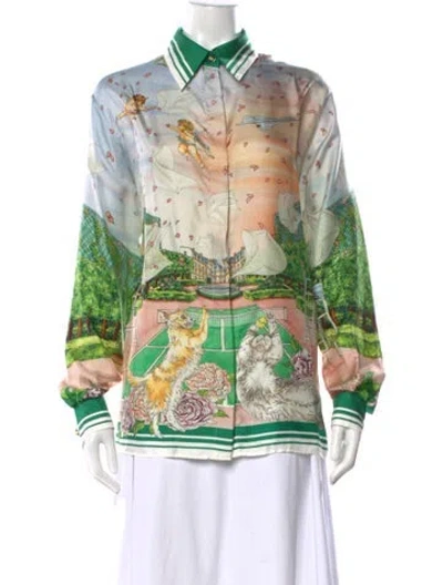 Pre-owned Casablanca 2022 Silk Top In Green/pink