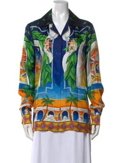 Pre-owned Casablanca 2023 Maison D'ete Button-up Top In Blue