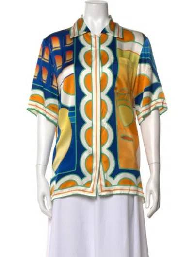 Pre-owned Casablanca 2023 Silk Button-up Top In Blue