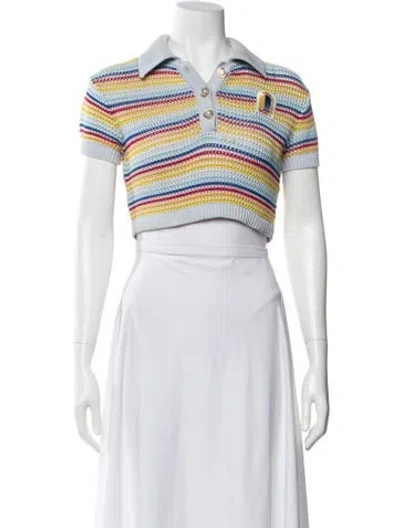 Pre-owned Casablanca 2023 Striped Crochet Sweater In White