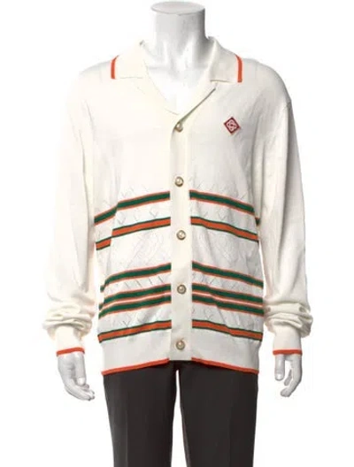 Pre-owned Casablanca 2024 Faux Pearl Accents Cardigan W/ Tags In White
