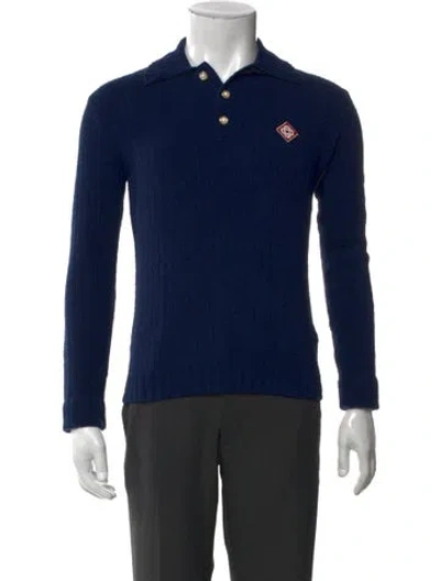 Pre-owned Casablanca 2024 Faux Pearl Accents Polo Shirt In Blue