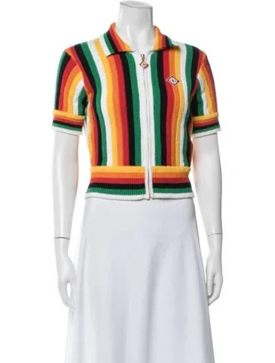 Pre-owned Casablanca 2024 Striped Towelling Top Sweater W/ Tags In Green