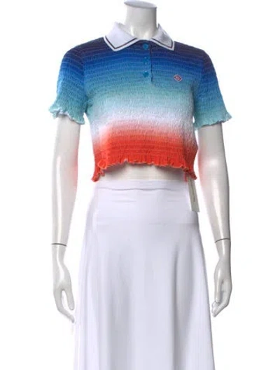 Pre-owned Casablanca 2025 Beach Club Polo In Blue/white