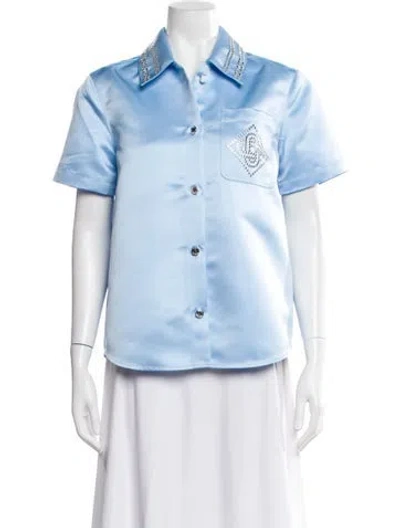 Pre-owned Casablanca 2025 Graphic Print Button-up Top W/ Tags In Blue