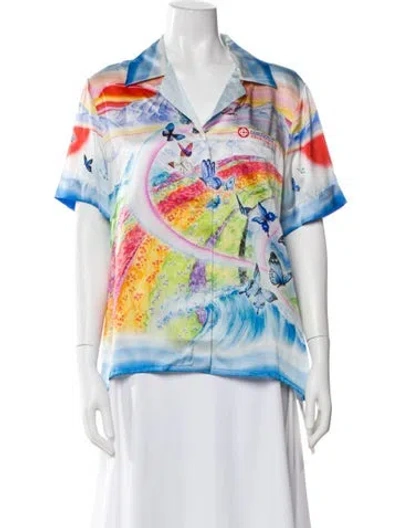 Pre-owned Casablanca 2025 Silk Button-up Top In Blue