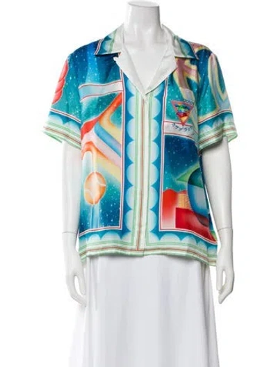 Pre-owned Casablanca 2025 Silk Top In Blue