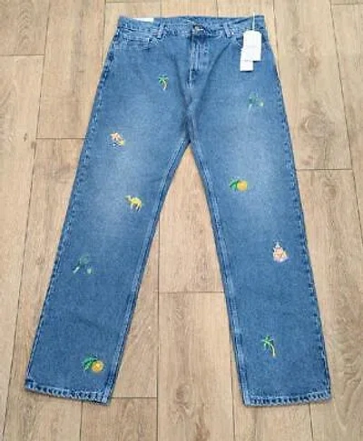 Pre-owned Casablanca $705 Mens  Embroidered Stone Wash Denim Jeans Blue 36