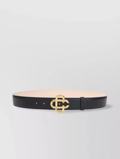 Casablanca Adjustable Goat Leather Belt With Golden Logo Buckle In Black
