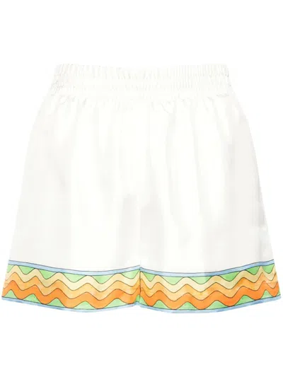 Casablanca Afro Cubism Tennis Club Silk Shorts In White