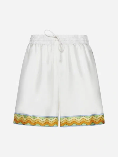 Casablanca Afro Cubism Silk Shorts In White,multicolor