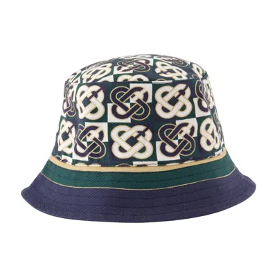 Casablanca A-hat-003-03 Printed Cotton Bucket Hat In Navy