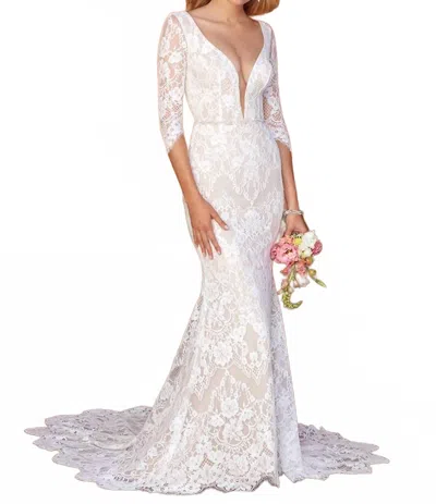 Casablanca Ainsley Wedding Gown In Light Nude In Gold