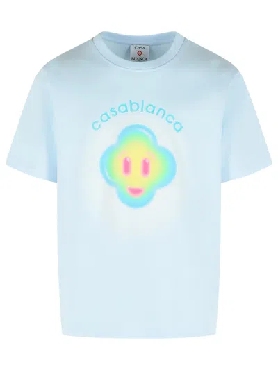 CASABLANCA CASABLANCA 'AIRBRUSH SMILEY' LIGHT BLUE COTTON T SHIRT