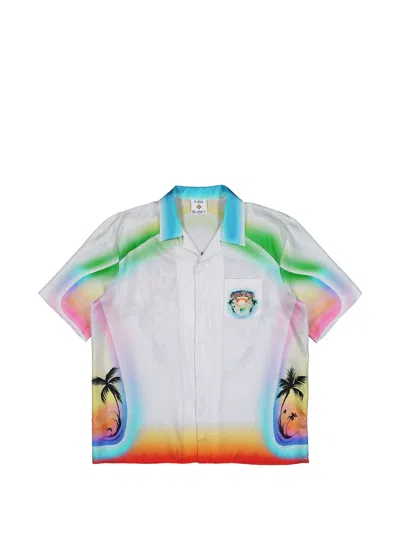 Casablanca Airspray Cuban Collar Short-sleeve Shirt For Men In White