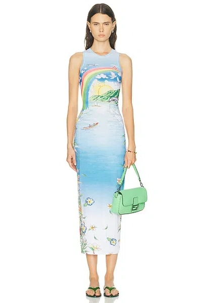 Casablanca Aloha Graphic-print Sleeveless Dress In Blue