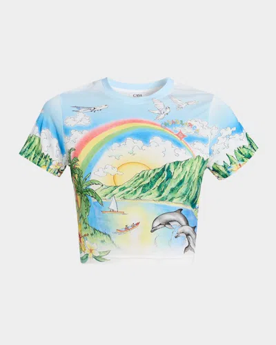Casablanca Aloha Short-sleeve Crop T-shirt In Multi
