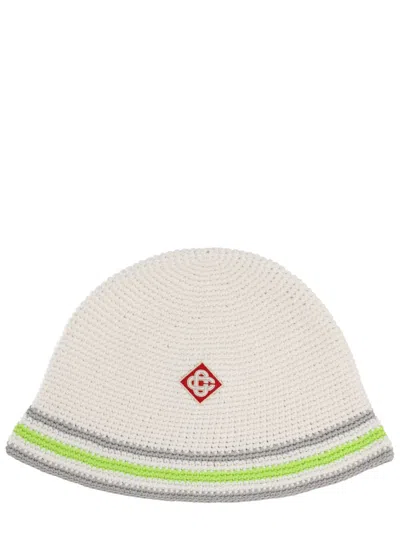 Casablanca A-sp26-hat-108_01green Knit Logo Winter Hat In Ivory