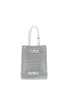 Casablanca Crochet Chain Shoulder Bag With Pearl Handle In Grey