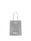 Casablanca Crochet Chain Shoulder Bag With Pearl Handle In Metallic