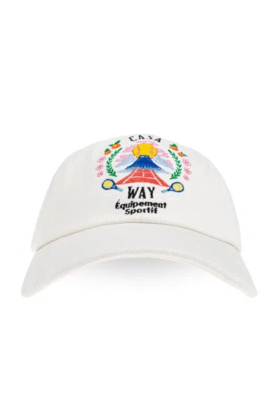 Casablanca Mens Casa Way Mountain Embroidered Cotton Baseball Cap In White