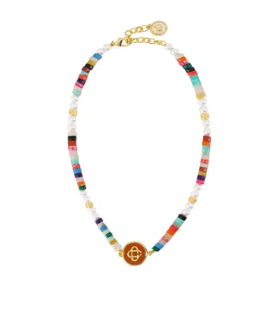 Casablanca Beaded Logo Pendant Necklace In Multi